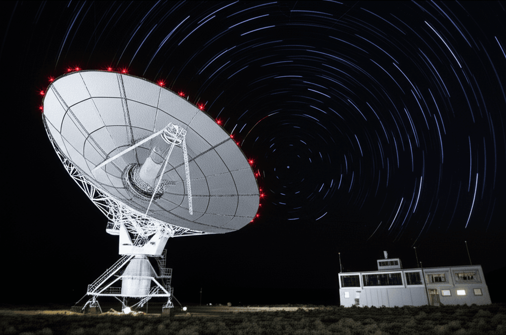 Satellite array at night