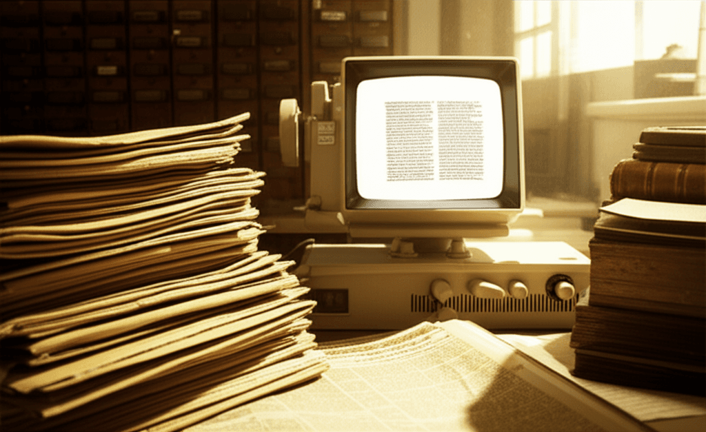 Archive research room with microfiche