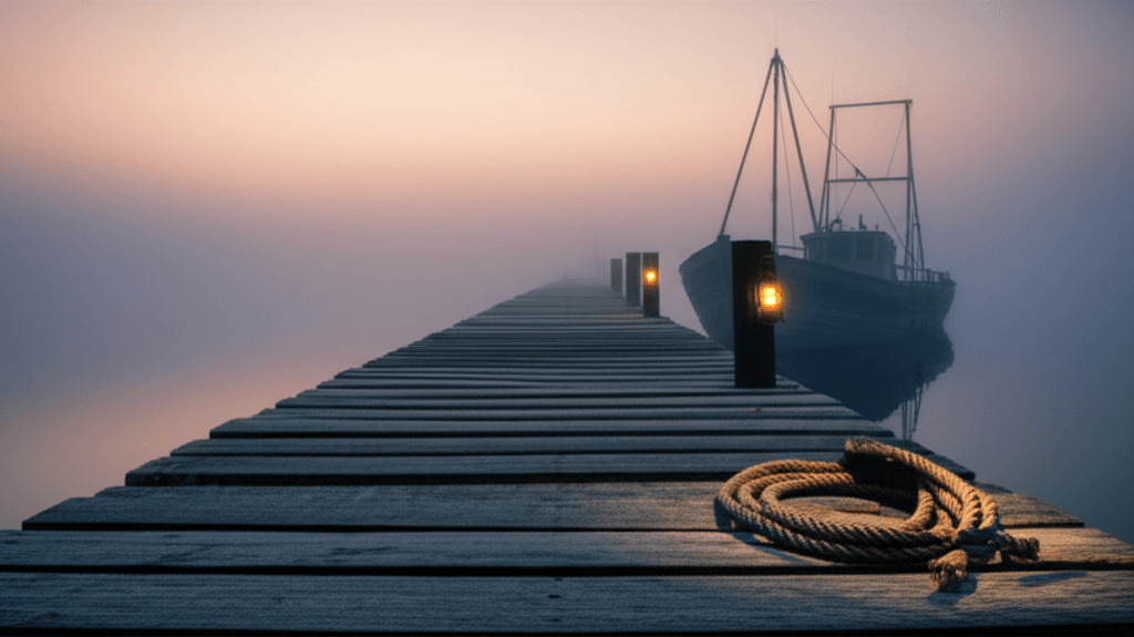 Foggy dock at dawn