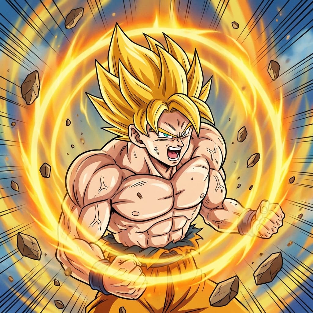 Golden Warrior Transform still preview: Power-up transformation